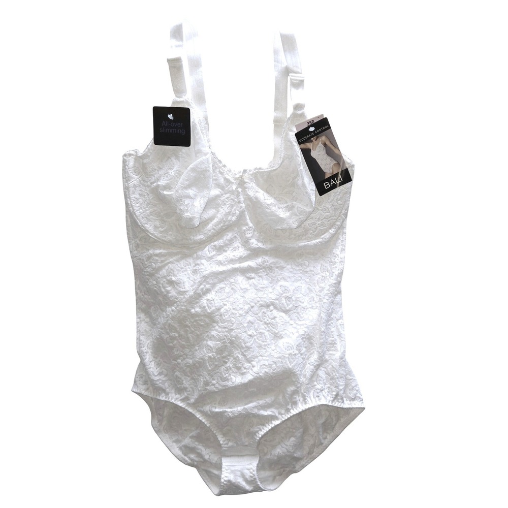 Bali Body Slimmer Womens 38D White New Lace Moderate Control Shapewear 7432